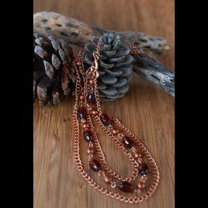 New Handmade - Long 3 Strand Strand Necklace - Amber & Copper